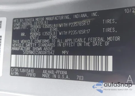 2022 Toyota Sienna Xle from USA, damaged, VIN 5TDYRKEC5NS081542